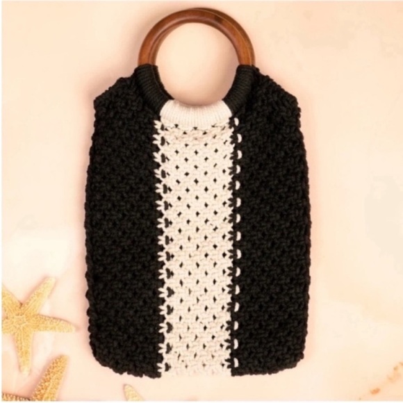 Laude The Label Handbags - Laude the Label Gabby Mini Macrame Bag Off-White Black